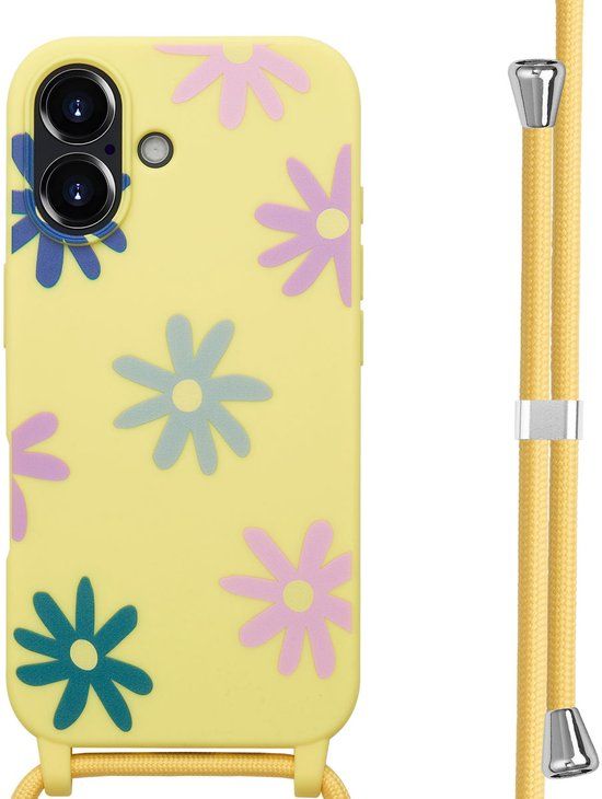 imoshion Hoesje - Geschikt voor Apple iPhone 16 - Siliconen design hoesje met koord - Yellow Flower Distance