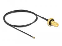 Delock MHF 4L LK (v) - RP-SMA (v) kabel met afdichtring - Micro Coax (1,37 mm) - 50 Ohm / zwart - 0,50 meter