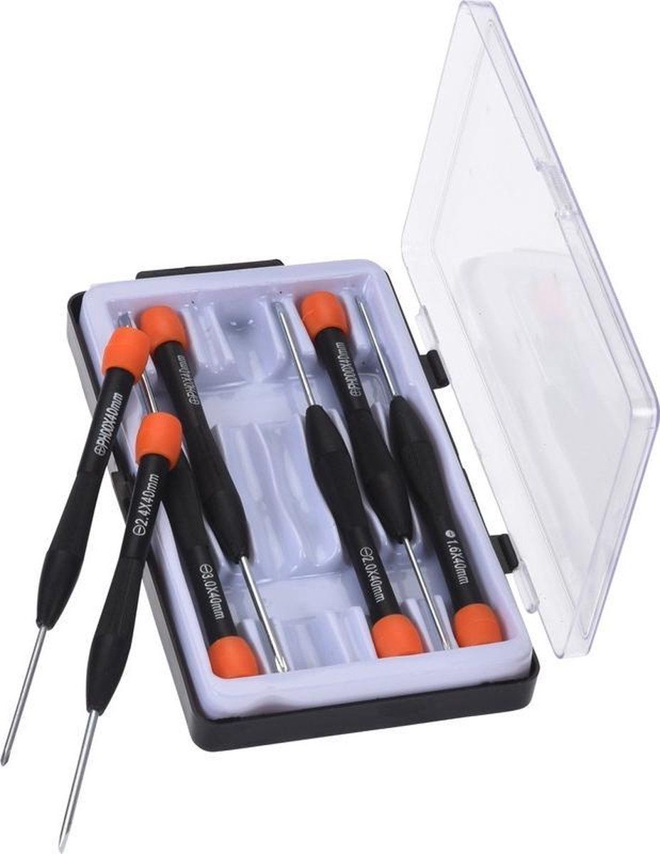 FX Tools Schroevendraaier precisie/mini set plat en kruiskop 7-delig - Zwart
