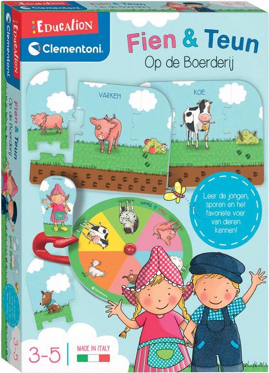 Clementoni Education Fien & Teun Puzzelspel met Boerderijthema - Legpuzzel met Draaischijf - 3-5 jaar
