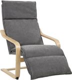 HOMCOM Fauteuil d'appoint moderne en tissu aspect lin avec repose-pieds, mouvement doux, dossier haut, assise large, pieds et accoudoirs incurvés, pour salon et chambre, gris foncé