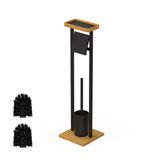 Relaxdays Toiletbutler met plankje, reserveborstel, toiletrolhouder, zwart-natuur, 73,5x20x20 cm