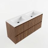 Saniclass Badkamermeubelset - 140x45x77.5cm - Torino solid surface wastafel wit - zonder kraangat - 4 lades - mat walnut pure (hout) SW1420812/SW1471859