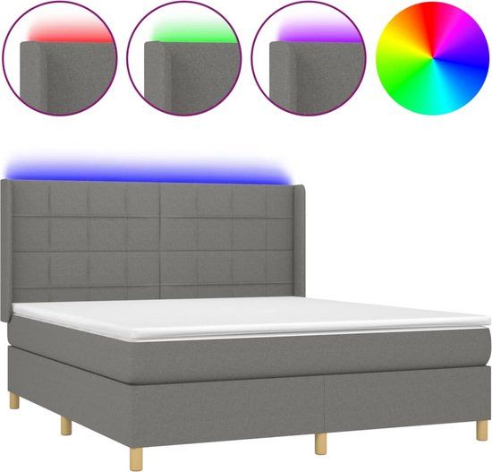 vidaXL Boxspring met matras en LED, stof, donkergrijs, 160x200 cm