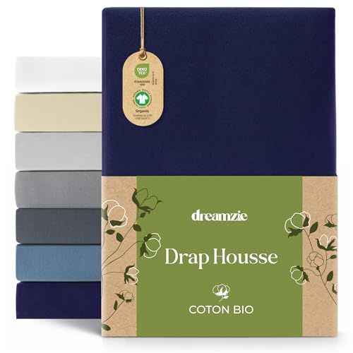 Dreamzie Hoeslaken 140x200 cm - 160 x 200 cm, 100% biologische katoenjersey, matrashoogte tot 32 cm, hypoallergeen, Oeko-Tex, donkerblauw