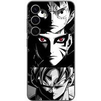 Samsung Galaxy S25 Plus Sangoku Naruto Luffy één stuk Dragon Ball Z fond noir et blanc, anime manga Maniacase