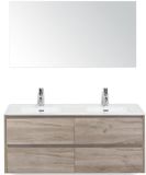 BES LED Dante Badmeubelset 120 cm - 4 Laden Craft Oak - Keramische Wastafel Wit Cover met Spiegel