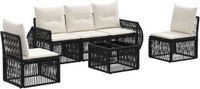 vidaXL Tuinbank - Set - 6 - st - Zwart - en - Crème - Wit - poly - rattan