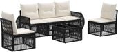 vidaXL Banc de jardin - Set - 6 - pièces - Noir - et - Crème - Blanc - poly - rotin