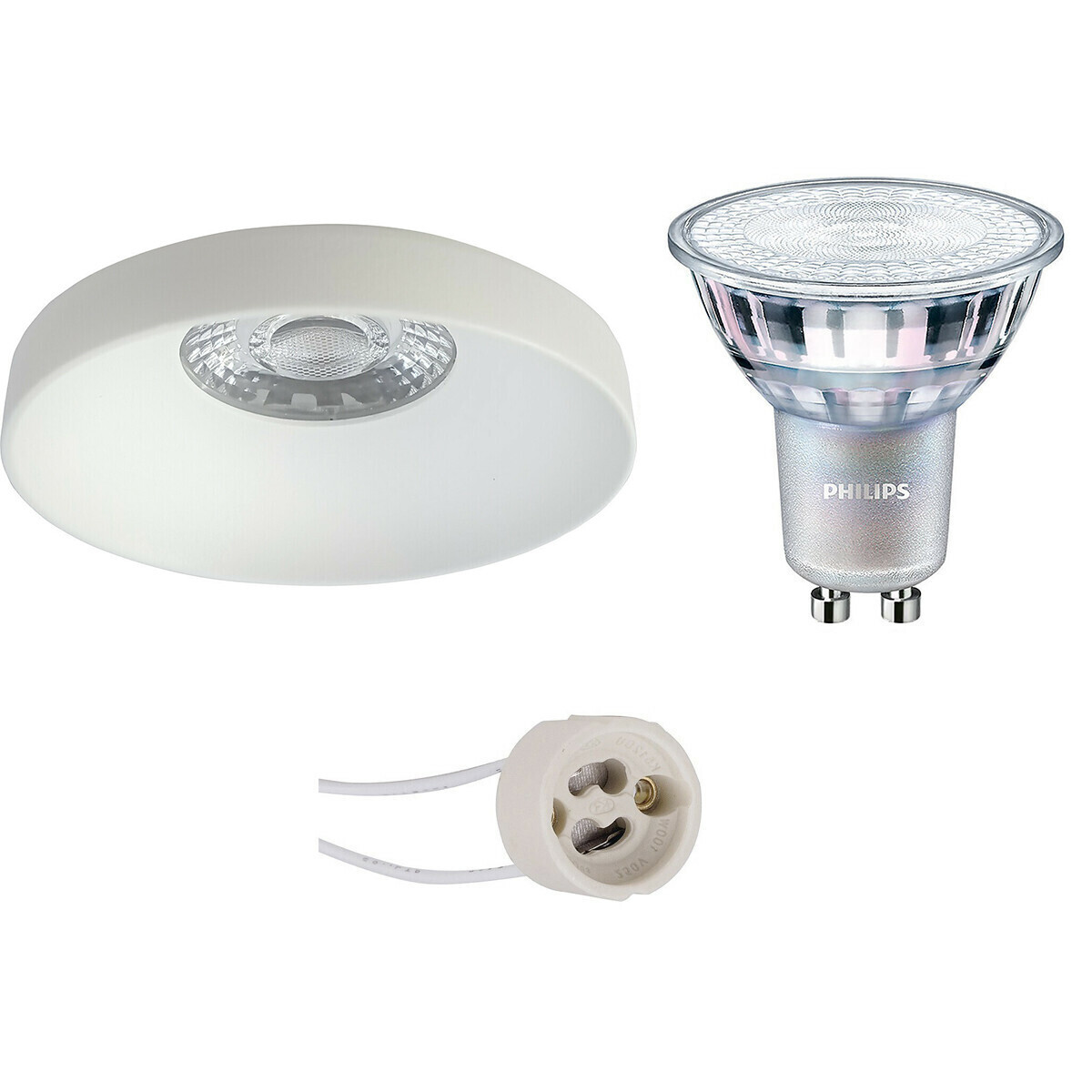 BES LED LED Spot Set - Pragmi Vrito Pro - GU10 Fitting - Inbouw Rond - Mat Wit - Ø82mm - Philips - MASTER 927 36D VLE - 3.7W - Warm Wit 2200K-2700K - DimTone Dimbaar