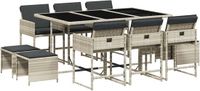 vidaXL 11-delige tuinset met kussens, polyrattan, lichtgrijs