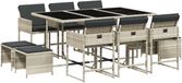 vidaXL 11-delige tuinset met kussens, polyrattan, lichtgrijs