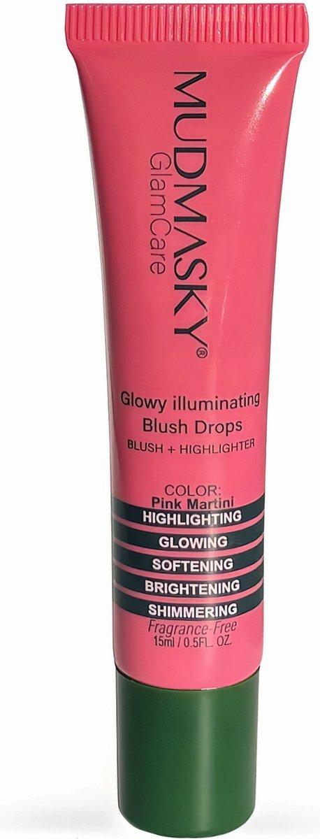 MUDMASKY MUDMASKY® Glowy Illuminating Blush Drops Pink Martini – 2in1 highlighter - Natuurlijke Glans Blush - Glowing - Softning - Glinsterend - subtiele glans - Brightening - Jonger Uitziend