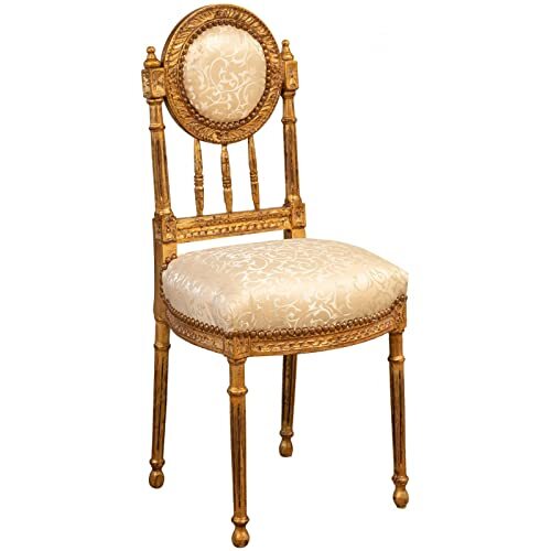 BISCOTTINI INTERNATIONAL ART TRADING Biscottini Antieke stoel 99 x 43 x 37,5 cm | Stoelen Louis XVI antiek goud | gestoffeerde stoel in Franse stijl | Slaapkamerstoel van beige stof