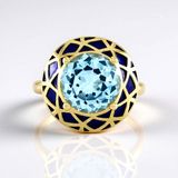 Cavill - Zilveren ring met vergulde details - 4,5 karaat hemelblauwe topaas - Rond slijpsel, Braziliaanse edelsteen - Elegante moderne ring