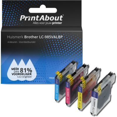 PrintAbout Huismerk LC-985VALBP Inktcartridge 4-kleuren Voordeelbundel | Compatibel met Brother
