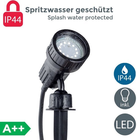 B.K.Licht LED tuinlamp plantverlichting binnen en buiten incl. 3W GU10 grondpen wegverlichting gazonlamp gazonverlichting tuinverlichting kantelbaar IP44