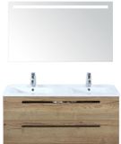 BES LED Seville Badmeubelset 120 cm - 2 Laden Natuur Eiken - Wastafel Enjoy Dubbel met Sence Spiegel
