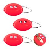 Fisura – Ovale rubberen portemonnee “Ojos” roze. Retro portemonneetje met ketting, een unisex zakmodel met karakter. 3 stuks.