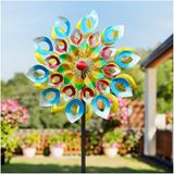Tuin Icecat Tuin windspinner, metalen windmolen, grote windsculptuur, outdoor metalen dubbelzijdige windsculptuur en windmolen 20 inch diameter 73 inch hoogte voor buiten, tuin, terras, gazon, tuindecoratie