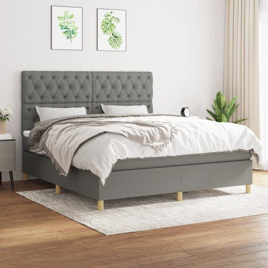vidaXL Boxspring met matras stof donkergrijs 160x200 cm