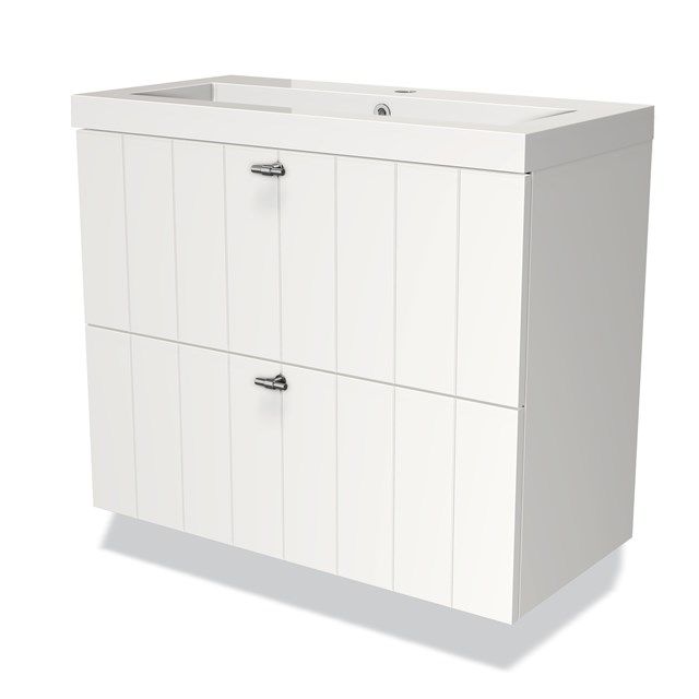 Maxaro Badkamermeubel 80cm Modulo Slim Mat Wit 2 Lades Lamel Wastafel Mineraalmarmer