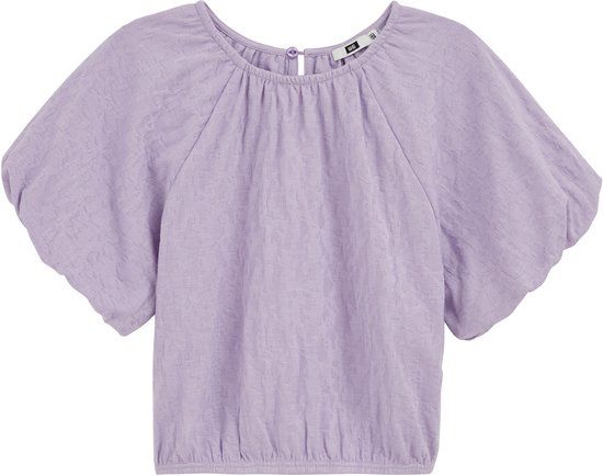 WE Fashion Meisjes top met structuur en ballonmouwen - Lilac - Maat 98/104