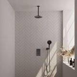 Brauer Gunmetal Edition thermostatische inbouw regendouche 3-weg omstelling SET 35 met 20 cm douchekop en plafondarm en 3-standen handdouche en doucheslang en wandaansluitbocht gunmetal geborsteld PVD