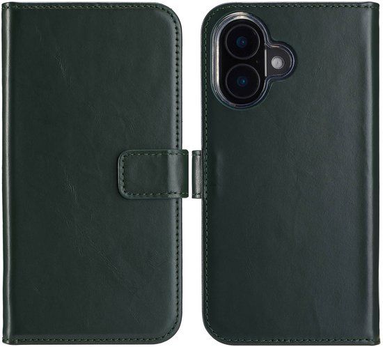 Selencia Echt Leren Bookcase voor de Apple iPhone 16 - Groen