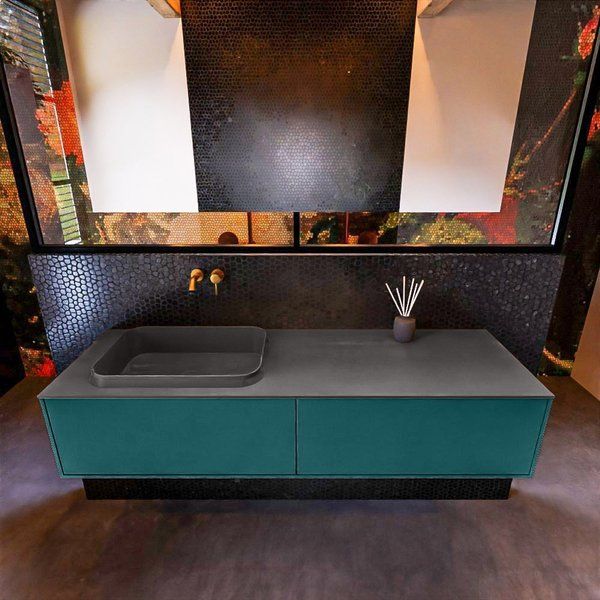 Mondiaz ERIN 150cm badmeubelset onderkast Smag met 2 lades Wastafel RIDGE links Dark grey ERIN11961