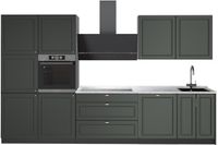 Vicco Complete keukeneenheid Fame-Line, Groen-Goud Landhuis/Antraciet, 340 cm, WB Marmer