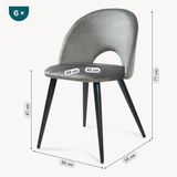 en.casa Eetkamerstoelen Karijo set van 6 fluweel 77x50x55 cm grijs en zwart