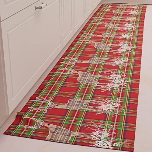 PETTI Artigiani Italiani - Tapijt voor keuken, Kerstmis, loper voor keuken, antislip, wasbaar, 52 x 240 cm, design rendier beige 100% Made in Italy