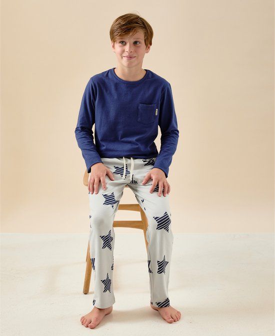 Little Label Jamie Pyjamaset Jongens Grijs Blauw Sterrenprint 8Y/122-128