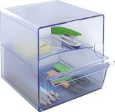 m-office Kali Organizador Modular Apilable Fabricado En Poliestireno Transparente Con 1 Cajón Grande Y 1 Compartimento (Azul Transparente)