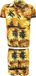 Wan GmbH Chemise Hawaïenne et Short Ensemble Hommes – Tenue de Vacances d'Été Plage Bleu, Violet, Rose, Jaune, Rouge Motif Animalier Manches Courtes Col Classique Polyester 3XL