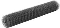 vidaXL Kippengaas 25x1 m staal met PVC coating grijs