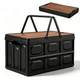 Boîte de rangement pliable avec couvercle en bois, 30 litres