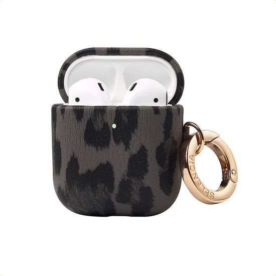 Selencia Sabi Case met panterprint - Hoesje geschikt voor AirPods 1 / 2 - Midnight Black