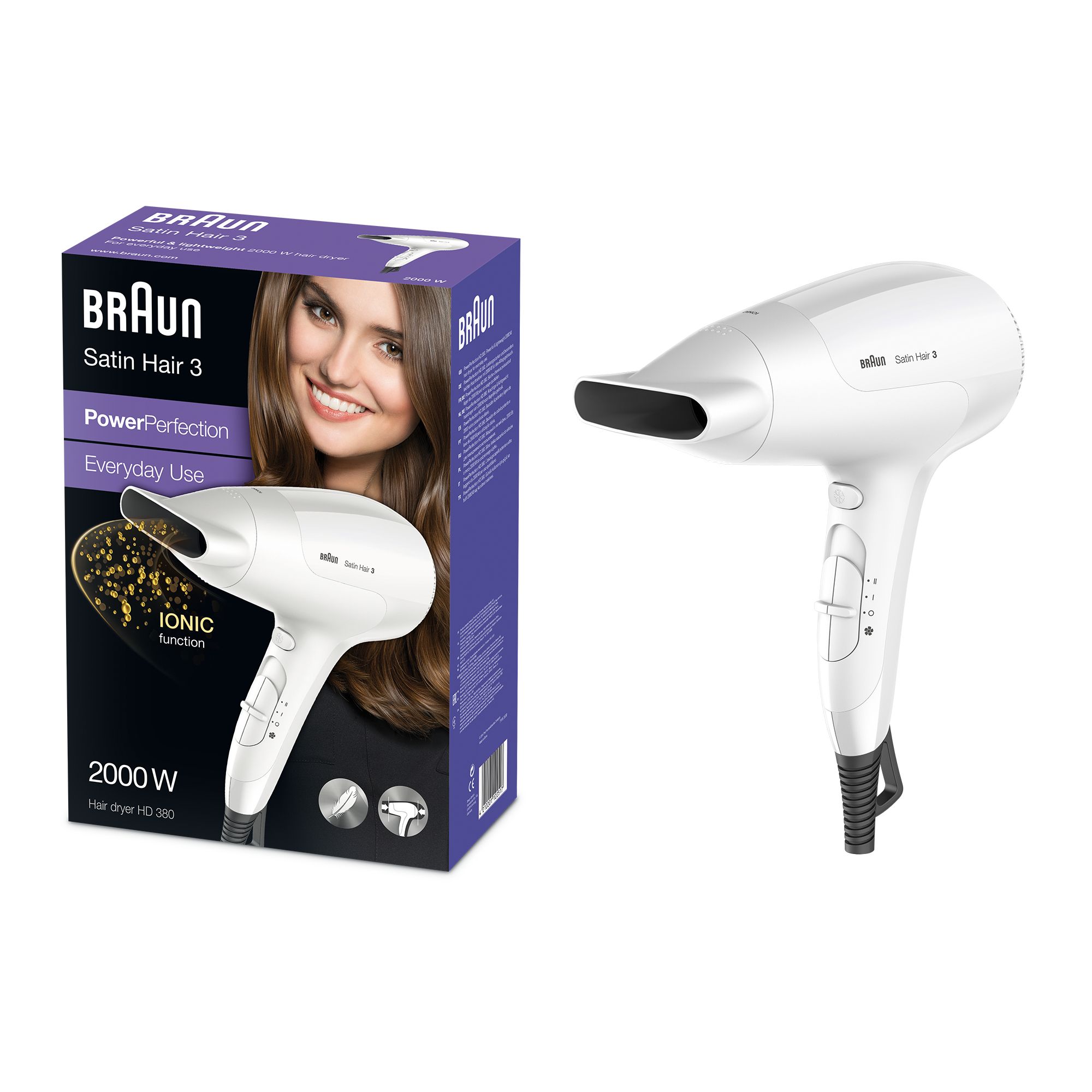 Braun Satin Hair 3 PowerPerfection HD380 - Föhn - 2000W - Wit