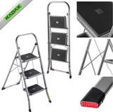 KADAX Vouwladder van staal, trapladder met draagvermogen tot 150 kg, ladder met klapbeveiliging, leuning met antislip treden (3 treden)