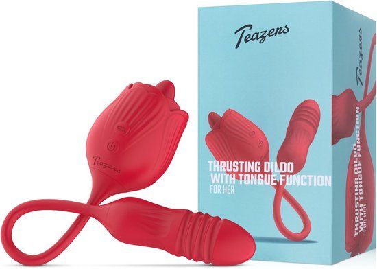 Teazers Roos Vibrator met Stotende Dildo - Rood - Oplaadbaar - 20 standen - USB