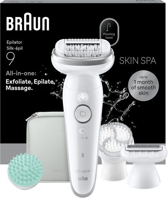 Braun Silk·épil 9 SkinSpa - Wet & Dry Epilator - 9-080 - Inclusief Exfoliatieborstel - Massagepad - Scheerkop en Trimkam - Zilver