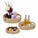 Relaxdays dienblad set van 3, zeegras, 43 cm, handgrepen, decoratief, gevlochten serveerblad, hoge rand, rond, natuur