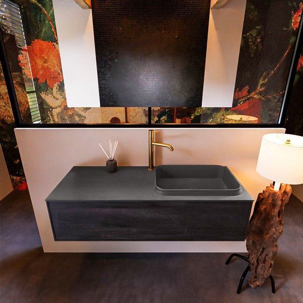 Mondiaz ERIN 120cm badmeubelset onderkast Antracite met 1 lade Wastafel RIDGE rechts Dark grey ERIN12016