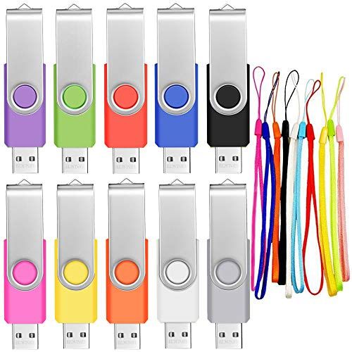 FEBNISCTE USB-stick 128 MB bulkverpakking van 10 geheugensticks - kleine capaciteit 128 MB Gegevensopslagwaarde MultiPack Thumb Drives - Draaibare USB 2.0-flashdrive Pendrive Multicolor met lanyards voor relatiegeschenk