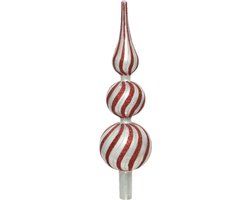 Decoris Kerstboom Piek Swirl - Rood/Zilver - Glas - 31 cm