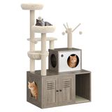 Garvee Meubelafdekking voor kattenbakvulling – moderne krabpaal van hout, hangmat, mand, ruimtebesparende toren, krabzuilen, geïntegreerde woning, ideaal voor binnen, kleur smoke