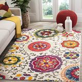 Safavieh Boho Chic Geweven Vloerkleed voor Binnen, Monaco Collectie, MNC233, in Ivoor & Multi, 122 X 170 cm