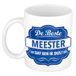 Bellatio Decorations De beste meester cadeau koffiemok / theebeker wit met blauw embleem - 300 ml - keramiek - cadeaumok meester